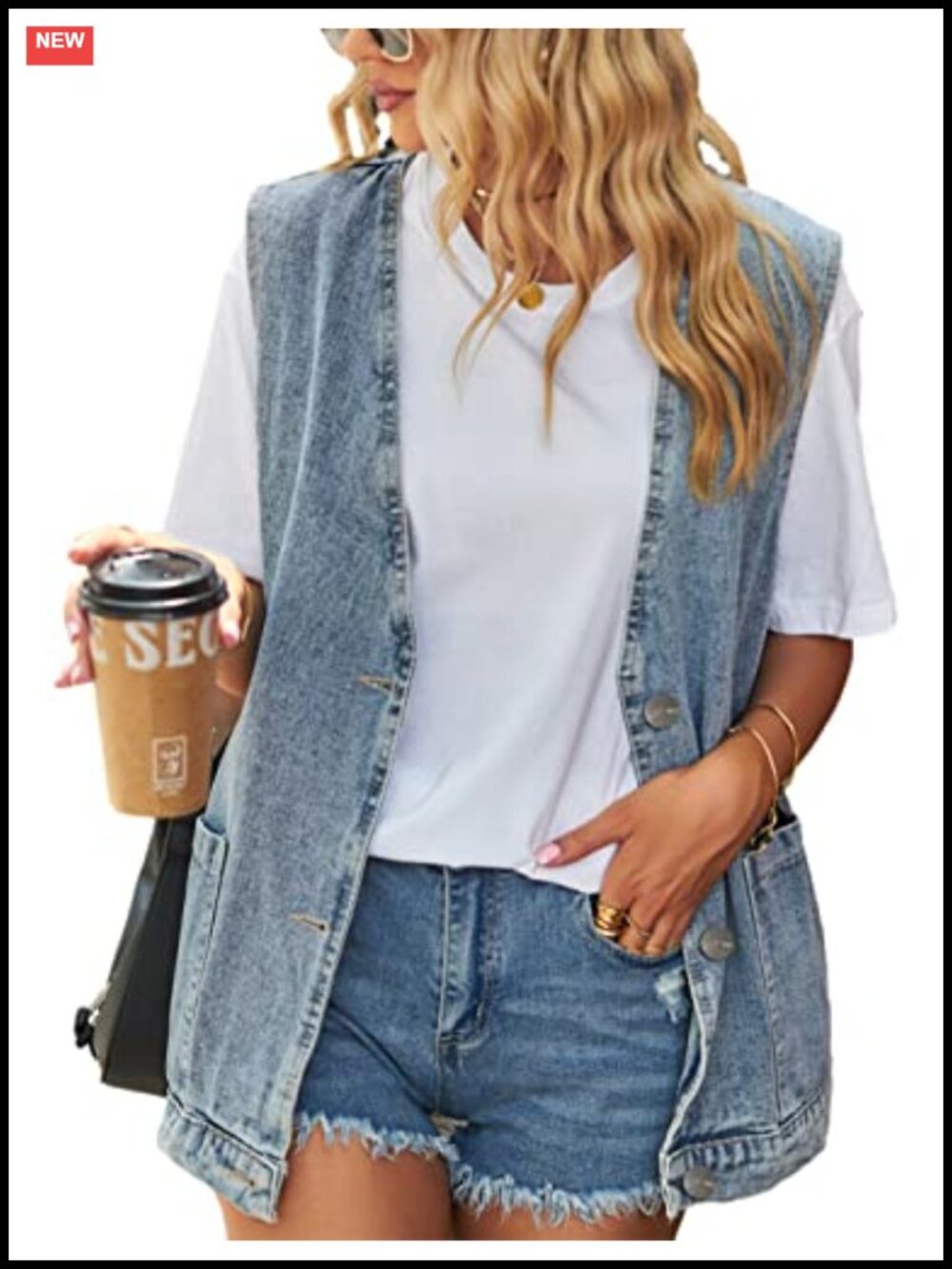 Oversized Sleeveless Jean Denim Vest Button Down Waistcoat for Women